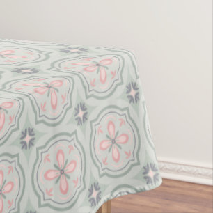 Green Pastel Floral Tiles Tablecloth