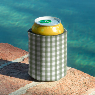 Green Pastel Gingham Pattern Grandmillenial  Can Cooler