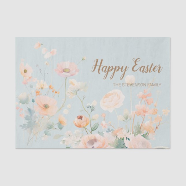Green Pastel Spring Flowers Happy Easter Tissue Paper (Front)