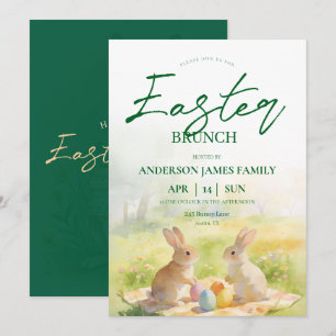 Green Pastel Watercolor Bunny Easter Brunch  Invitation