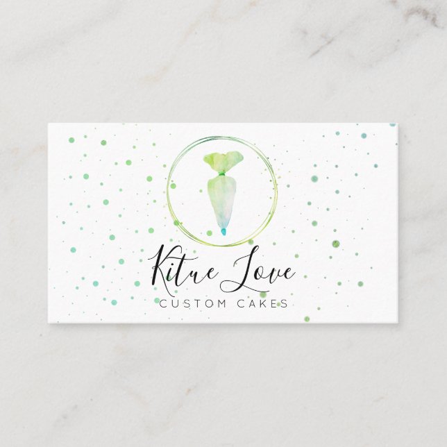 Green Pastry Bag Cake Baker Patisserie Chef Business Card (Front)
