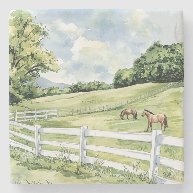 Green Pastures Ranch Horses Stone Coaster (Front)