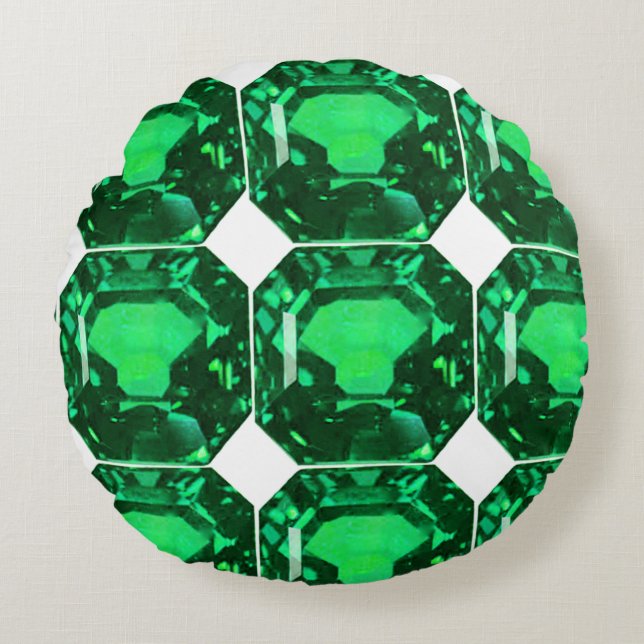 Green Pattern Emerald Round Cushion (Front)