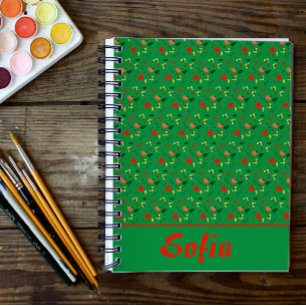Green pattern floral poppy wildflowers planner