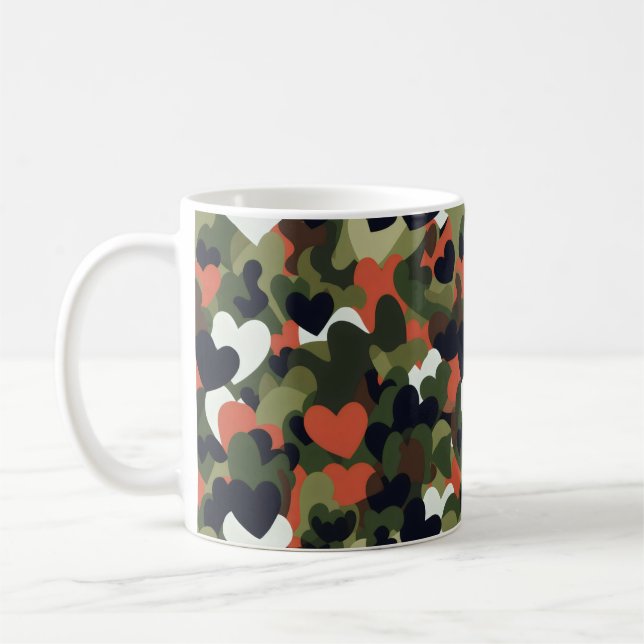 Green Pattern Heart Camouflage Coffee Mug (Left)