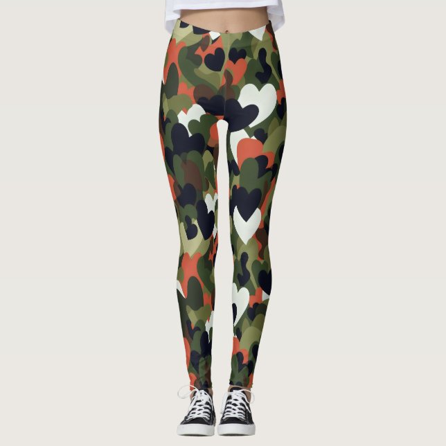 Green Pattern Heart Camouflage Leggings (Front)