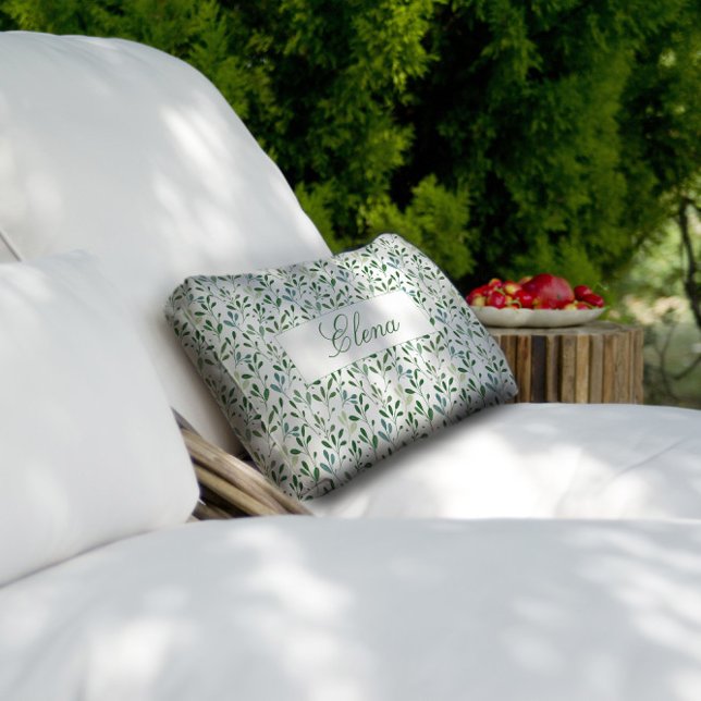 Green pattern leaves name lumbar cushion (Creator Uploaded)