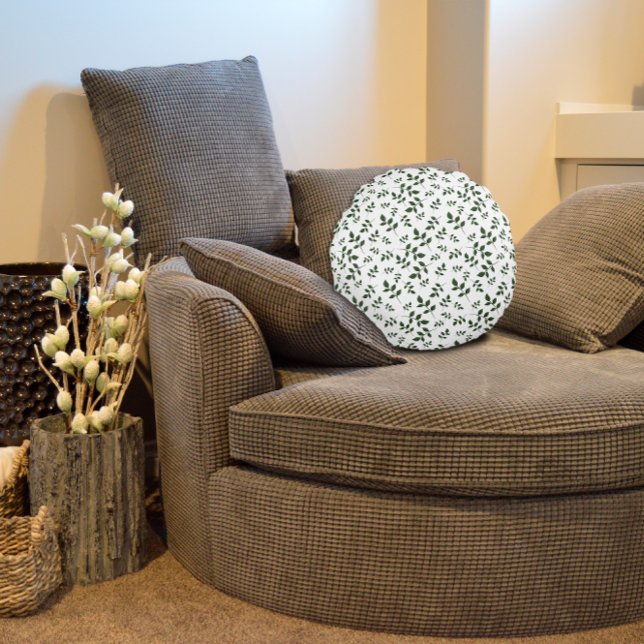 Green pattern leaves  round cushion (Creator Uploaded)
