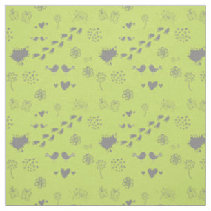 green pattern of birds, dots, footsteps, butterfly fabric