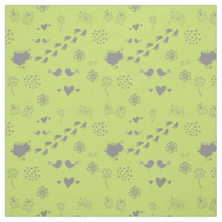 green pattern of birds, dots, footsteps, butterfly fabric