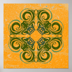 Green Pattern on Yellow  Poster