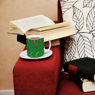 Green pattern wildflowers red poppy  coffee mug