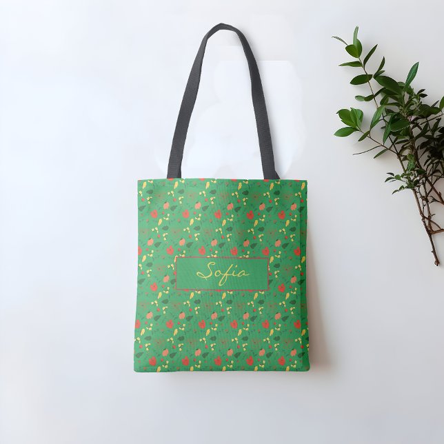 Green pattern wildflowers red poppy Tote (Creator Uploaded)