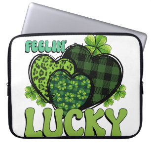 GREEN PATTERNED IRISH HEARTS AND FEELIN LUCKY LAPTOP SLEEVE