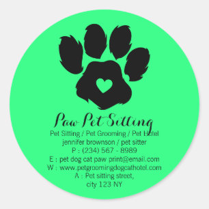 Green Paw Pet Dog Heart Classic Round Sticker