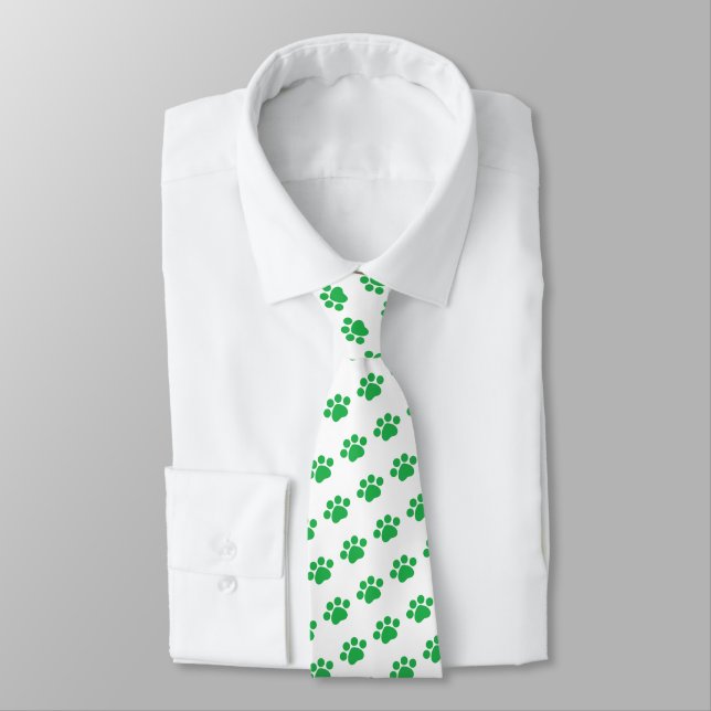 Green Paw Print Pattern Tie (Tied)