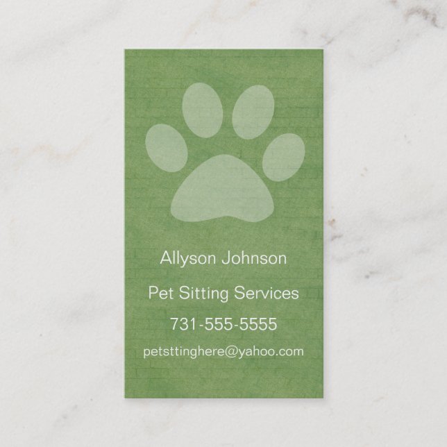 Green Paw Print Pet Sitting Business Cards (Front)