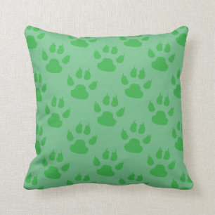 Green Paw Prints Cushion