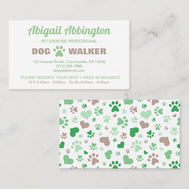 Green Paw Prints Dog Walker Business Card (Front/Back)