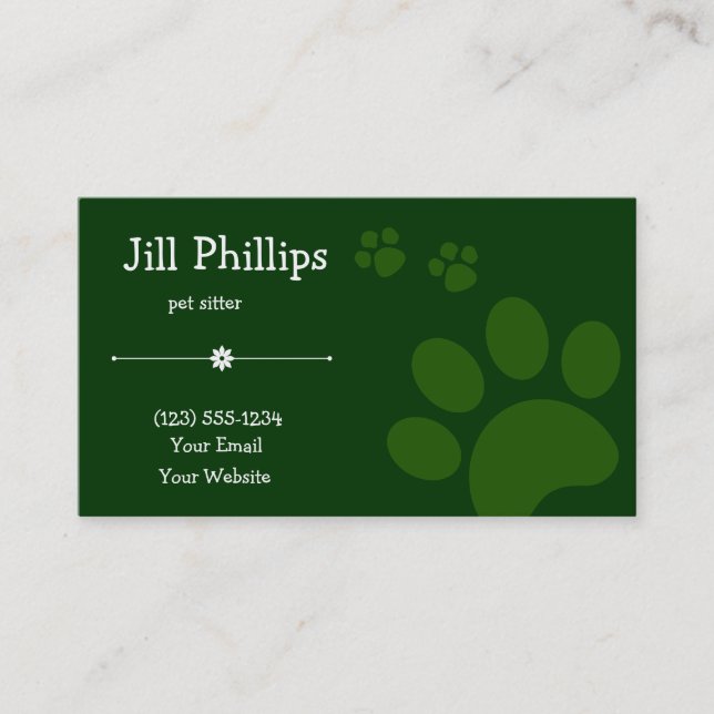 Green Pawprint Pet Sitter Business Card (Front)