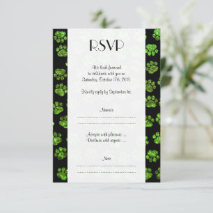 Green Paws, Glitter Paws, Green Glitter, Wedding RSVP Card
