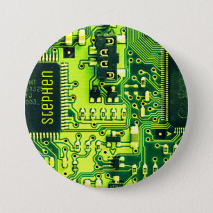 Green PCB board, electronic parts printed circuit 7.5 Cm Round Badge