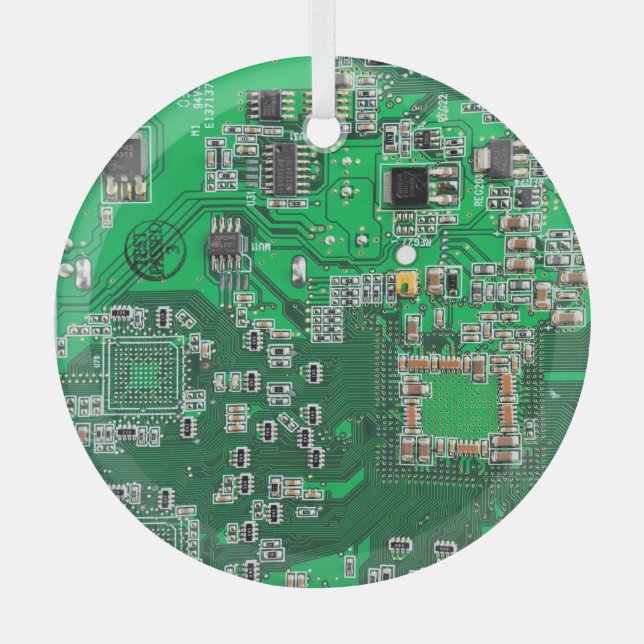 Green PCB Circuit Board Design for IT Pros Glass Tree Decoration (Front)