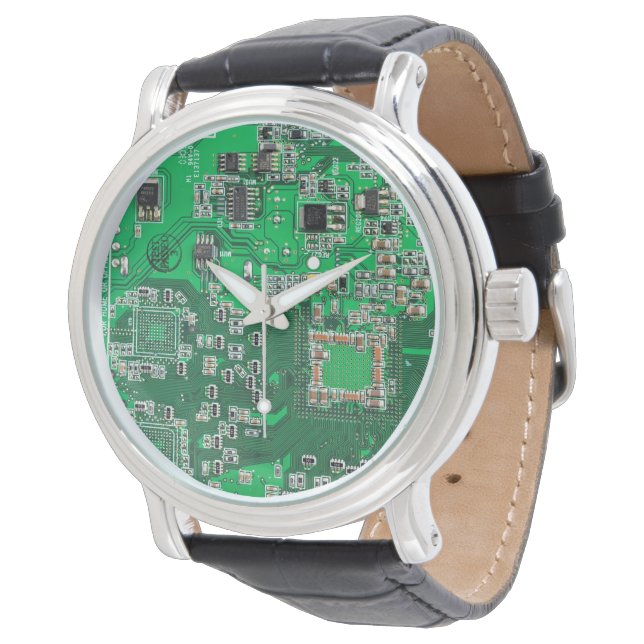 Green PCB Circuit Board Design for IT Pros Watch (Angled)