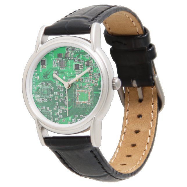 Green PCB Circuit Board Design for IT Pros Watch (Angled)