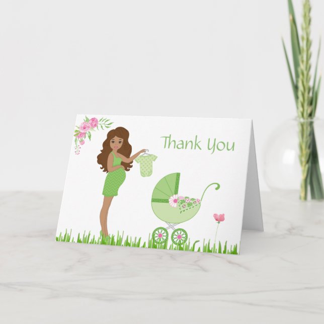 Green Pea Baby Shower Thank You Card (Front)