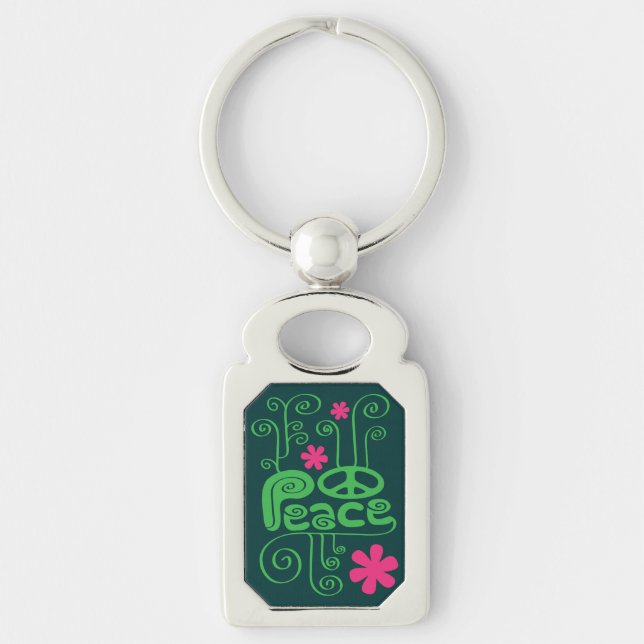 Green Peace and Flowers Keychain (Front)