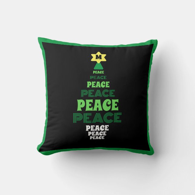 Green Peace Christmas Tree Single Initial Cushion (Front)