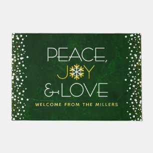 Green Peace Joy Love Christmas Modern Snowflake Doormat