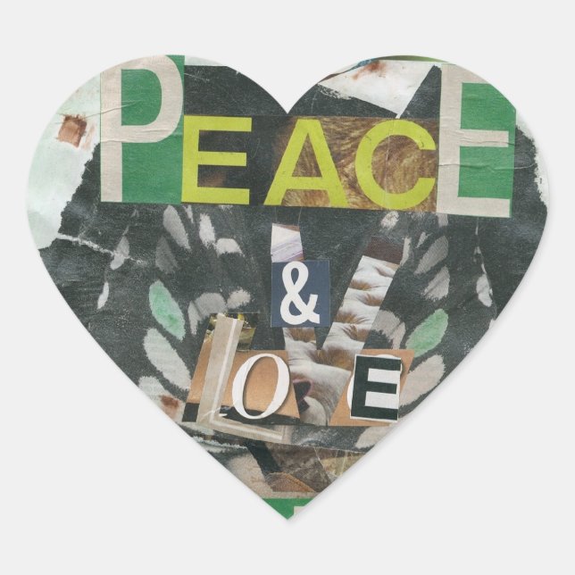 Green peace & love heart sticker (Front)