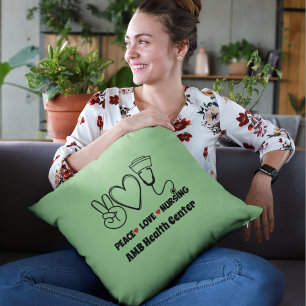 Green Peace Love Nursing Appreciation Cushion