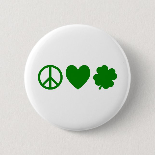 Green Peace Love & Shamrocks 6 Cm Round Badge (Front)