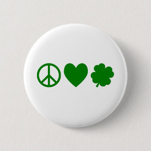 Green Peace Love & Shamrocks 6 Cm Round Badge