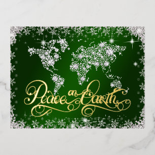 Green Peace on Earth Emerald and Diamonds Foil Holiday Postcard