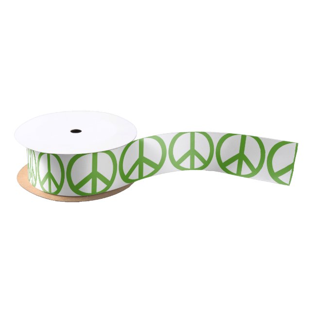 Green Peace Sign Symbol Satin Ribbon (Spool)