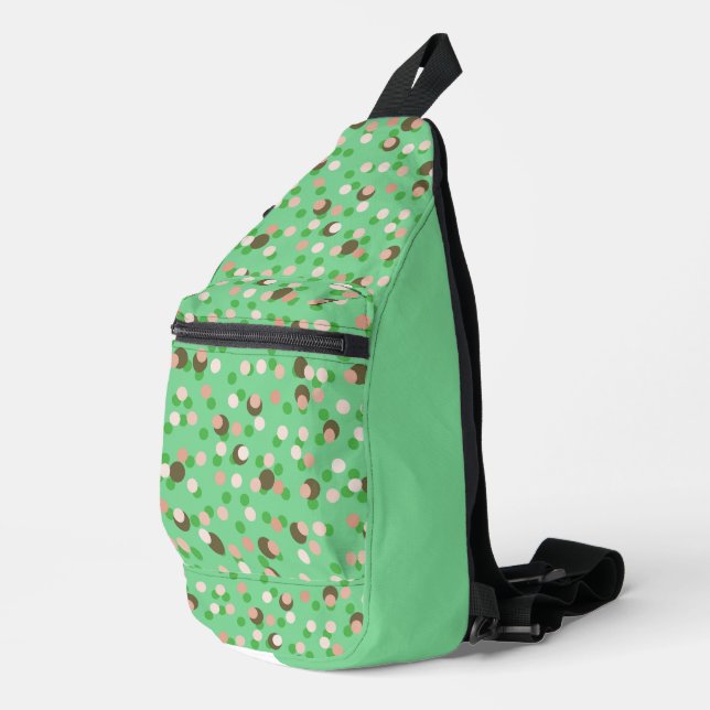 Green, peach and brown polka dot sling bag (Right Corner)