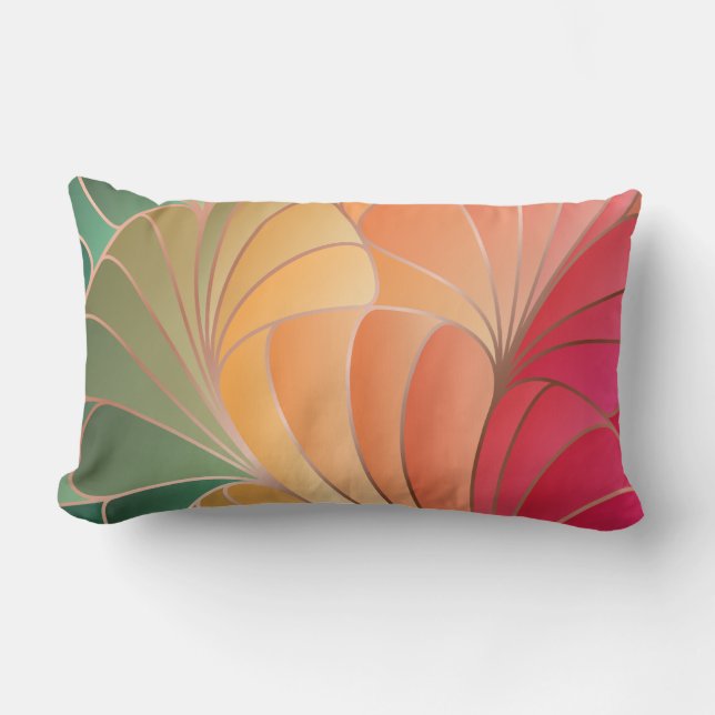 Green, Peach, Apricot, Watermelon New Art Nouveau Lumbar Cushion (Front)