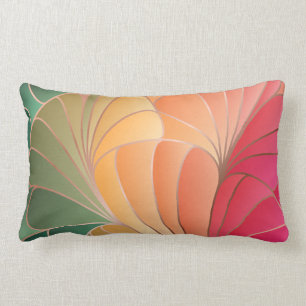 Green, Peach, Apricot, Watermelon New Art Nouveau Lumbar Cushion