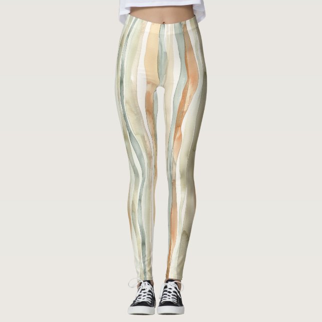 Green Peach Cream Stripes Leggings (Front)