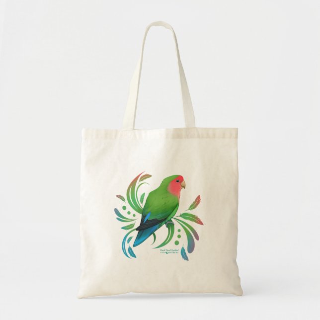 Green Peach Faced Lovebird Tote Bag (Front)