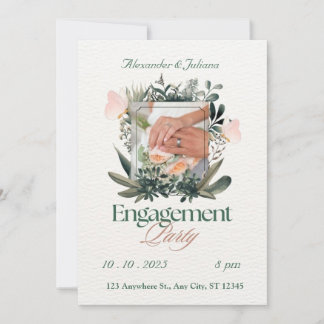 Green & Peach Floral Engagement Invitation