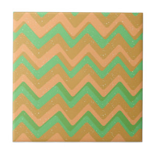 Green Peach Geometric Chevron Zig Zag Pattern Ceramic Tile