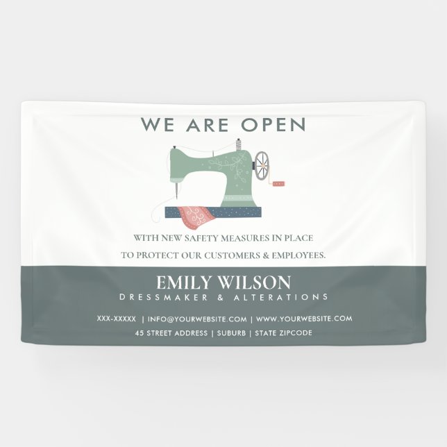 GREEN PEACH PINK SEWING MACHINE TAILOR RE OPENING BANNER (Horizontal)