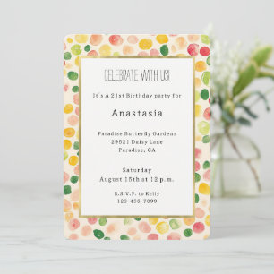 Green Peach Rose Red Yellow Fruity Birthday Invitation