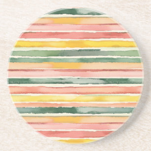 Green Peach Rose Red Yellow Stripes Coaster