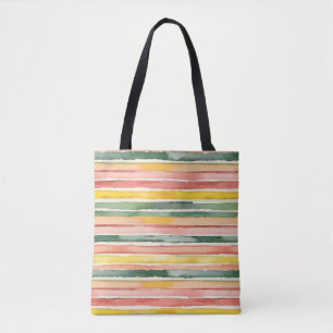 Green Peach Rose Red Yellow Stripes Tote Bag